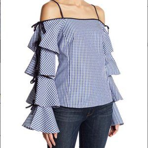 Gingham Blouse with Tiered Bell Sleeves